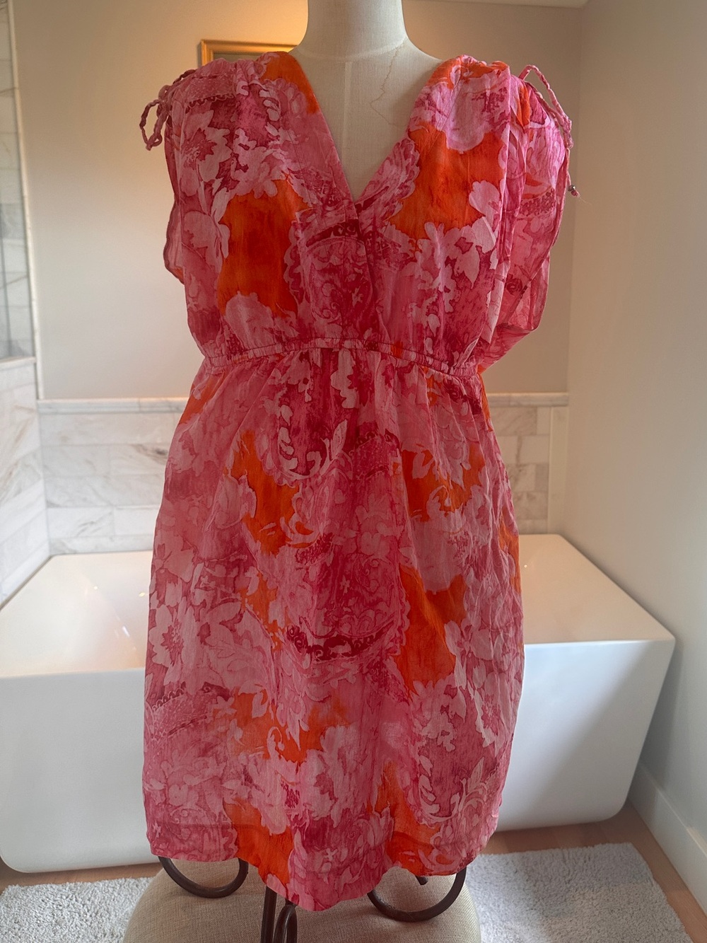 Lauren Ralph Lauren Pink & Orange Floral V-Neck Tunic Swim Coverup Mini Dress